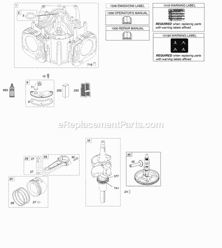 Camshaft Crankshaft Cylinder Engine Gasket Set PistonRingsConnecting Rod Diagram and Parts List for  Briggs and Stratton Engine